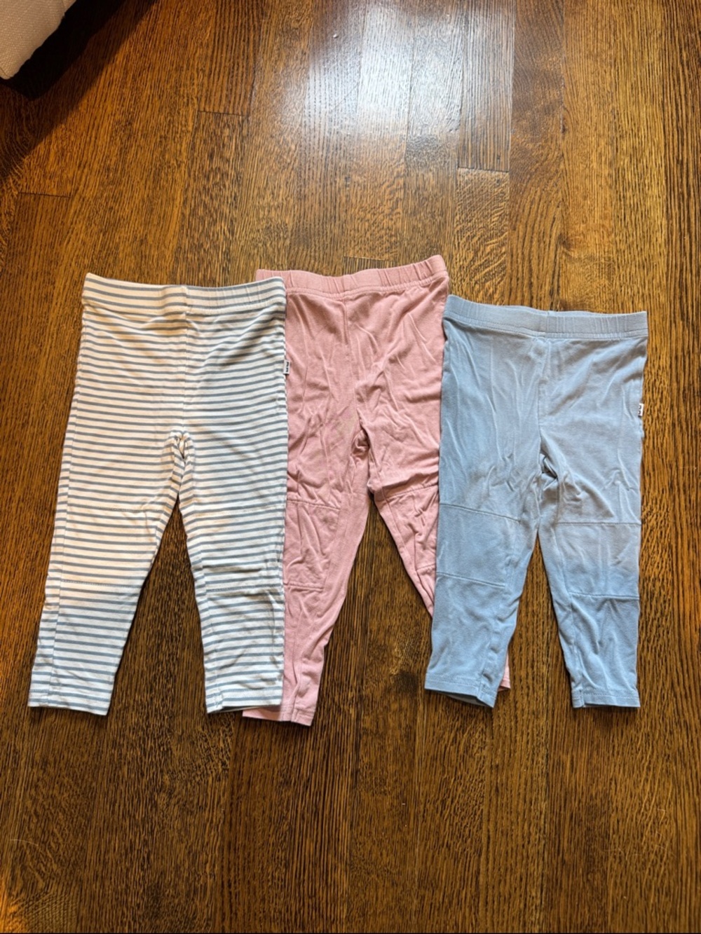 Kids Stretch Cotton Leggings Trio - Pink, Light Blue, Stripe